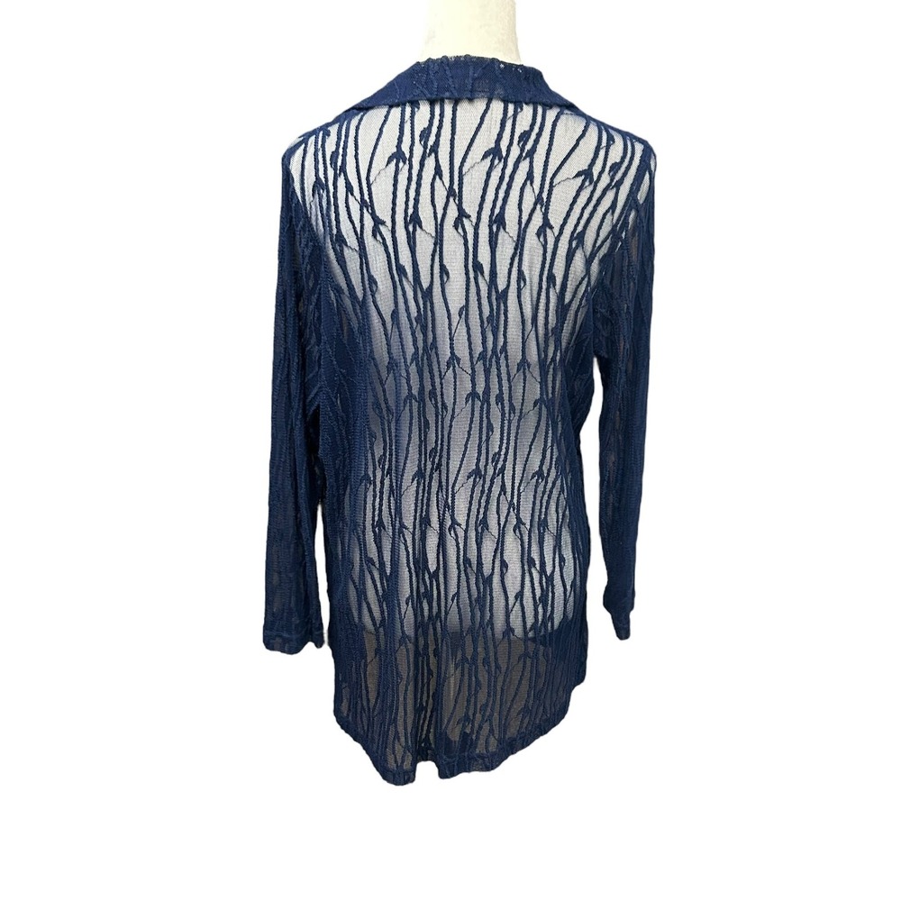 Sheer Mesh Open Front Cardigan SP Navy Textured Romantic Whimsigoth Boho Layer